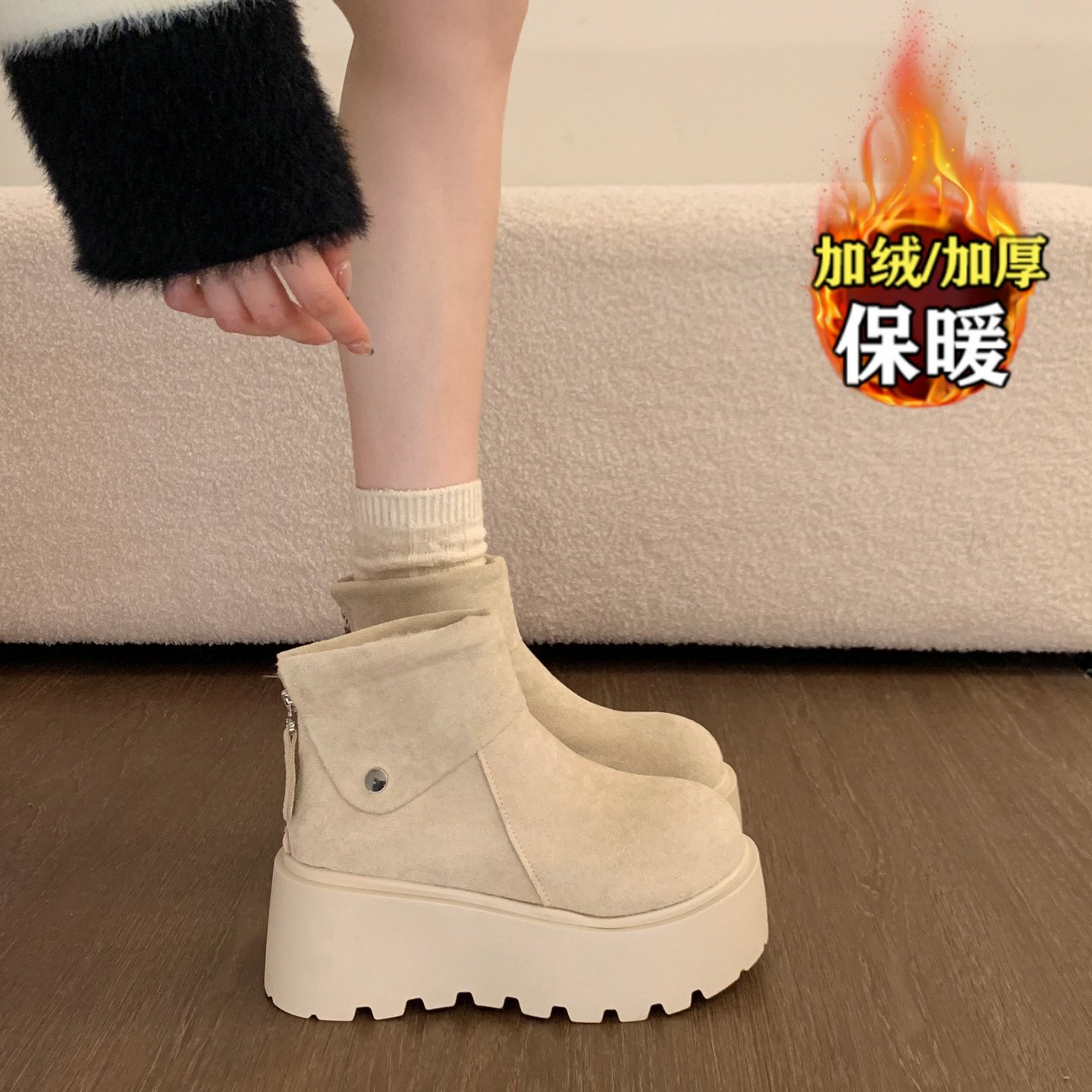 品牌清仓真皮雪地靴女2025冬季新款厚底增高加绒棉靴保暖勃肯棉鞋