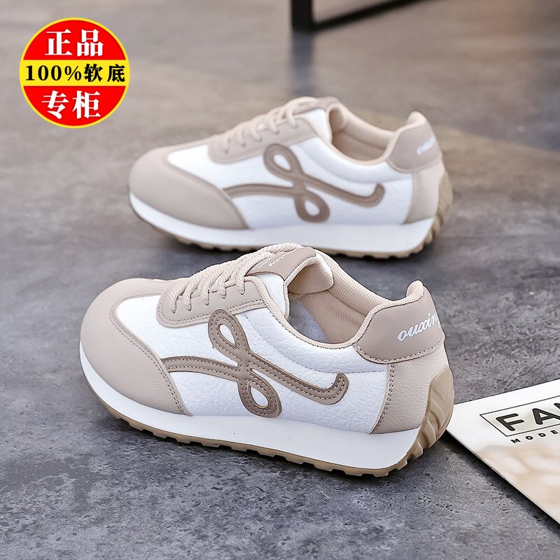 品牌真皮轻便软底德训鞋女2026新款厚底阿甘鞋防滑百搭休闲运动鞋