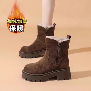 品牌真皮厚底加绒加厚雪地靴女2025冬季新款中筒棉靴防滑保暖棉鞋