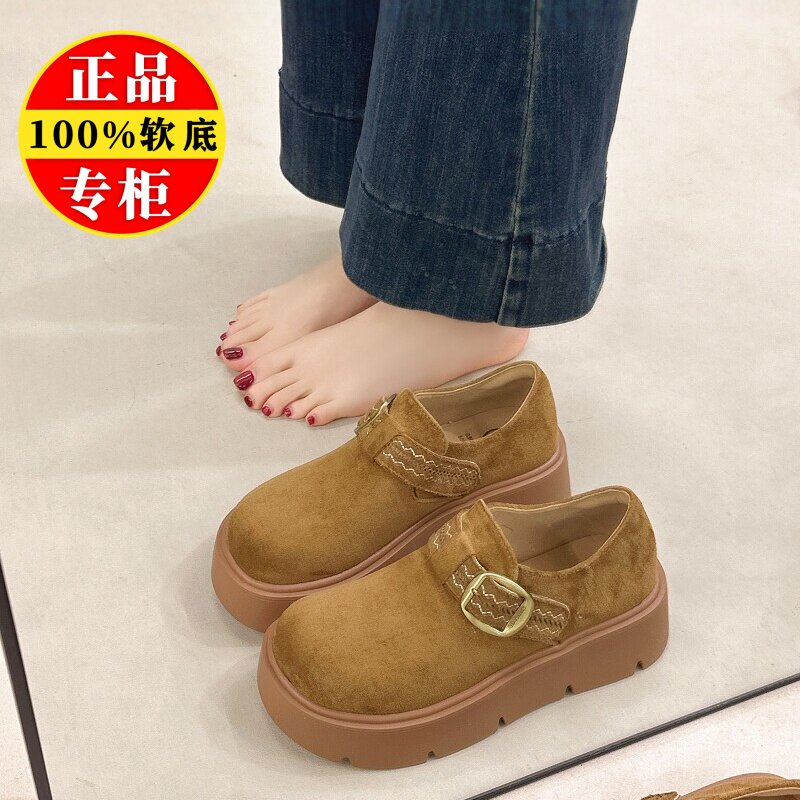 品牌真皮厚底增高复古勃肯鞋女鞋2026春季新款百搭乐福鞋博肯单鞋