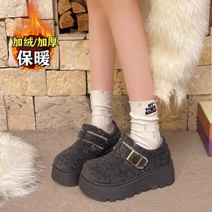 品牌真皮加绒勃肯鞋子女2025冬季新款厚底增高保暖棉鞋防滑雪地靴