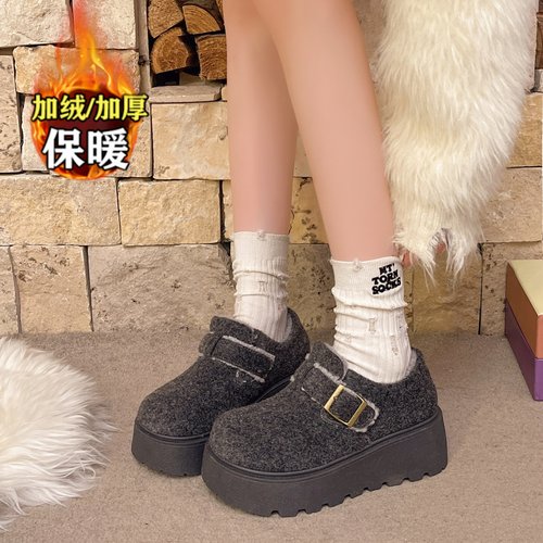 品牌真皮加绒勃肯鞋子女2025冬季新款厚底增高保暖棉鞋防滑雪地靴