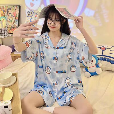 睡衣女生棉质开衫动漫家居服短裤