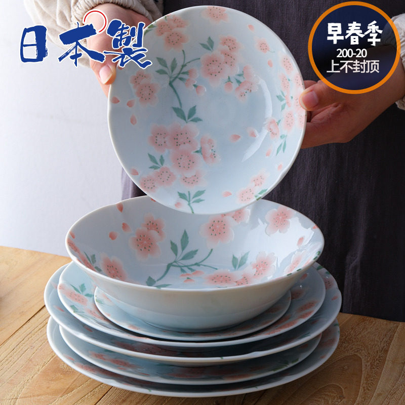 日本进口美浓烧陶瓷碗蘸酱碟水果盘子汤面碗饭碗日式樱花创意餐具