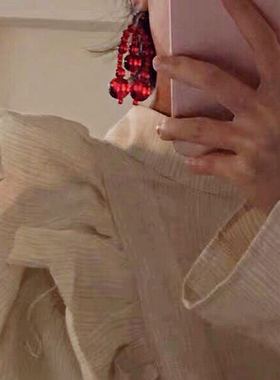 2020susan fang嗜血少女立体红色水晶透明玻璃泡泡耳环宋茜同款