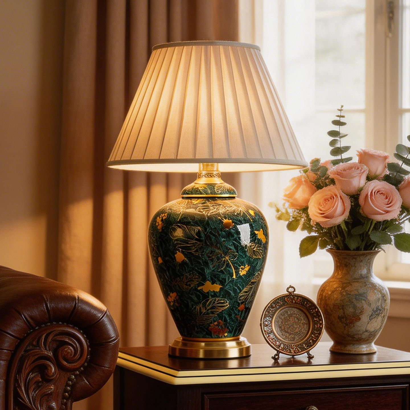 新品高档美式客厅复古全鉰陶瓷装饰台灯景德镇卧室床头调光大号灯