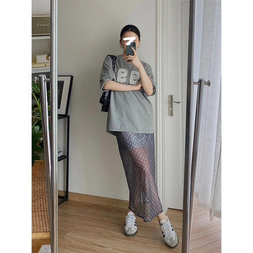 重工亮片波点网纱半身裙两件套女