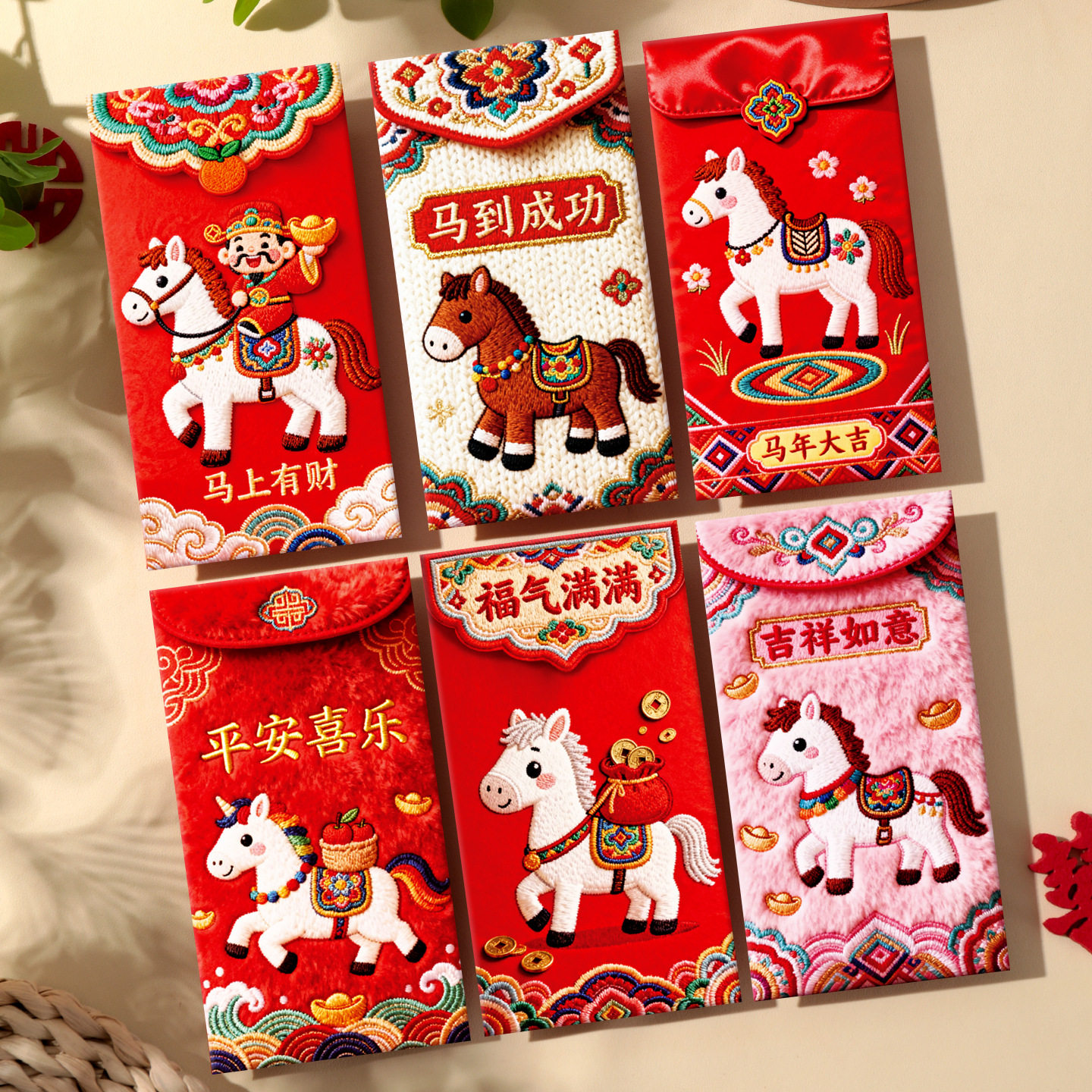 2026抖音新款平面5D仿刺绣卡通红包袋创意过年春节通用利是封压岁