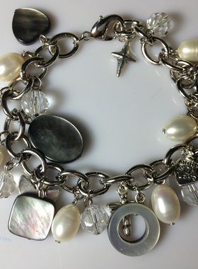 波西米亚风格手链 珍珠 珍珠母贝手链 女饰品 charms 淡水珍珠
