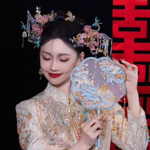 团扇结婚新娘diy材料中式婚礼喜扇婚扇秀禾扇子出嫁新婚高级成品