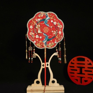 团扇新娘结婚材料diy手工刺绣秀禾双面扇子高级婚嫁喜扇婚礼成品