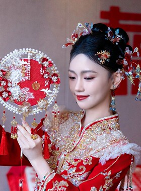 团扇新娘结婚礼中式秀禾婚扇高级diy材料包喜扇双面成品扇子却扇