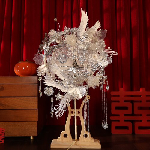团扇新娘结婚双面高级材料diy秀禾喜扇婚礼婚嫁成品婚扇出嫁扇子