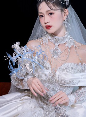 权杖手捧花婚礼新娘高级diy材料公主结婚重工婚纱成品新婚水晶