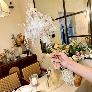 手捧花新娘结婚diy权杖水晶婚纱礼物婚礼高级手工出嫁成品材料