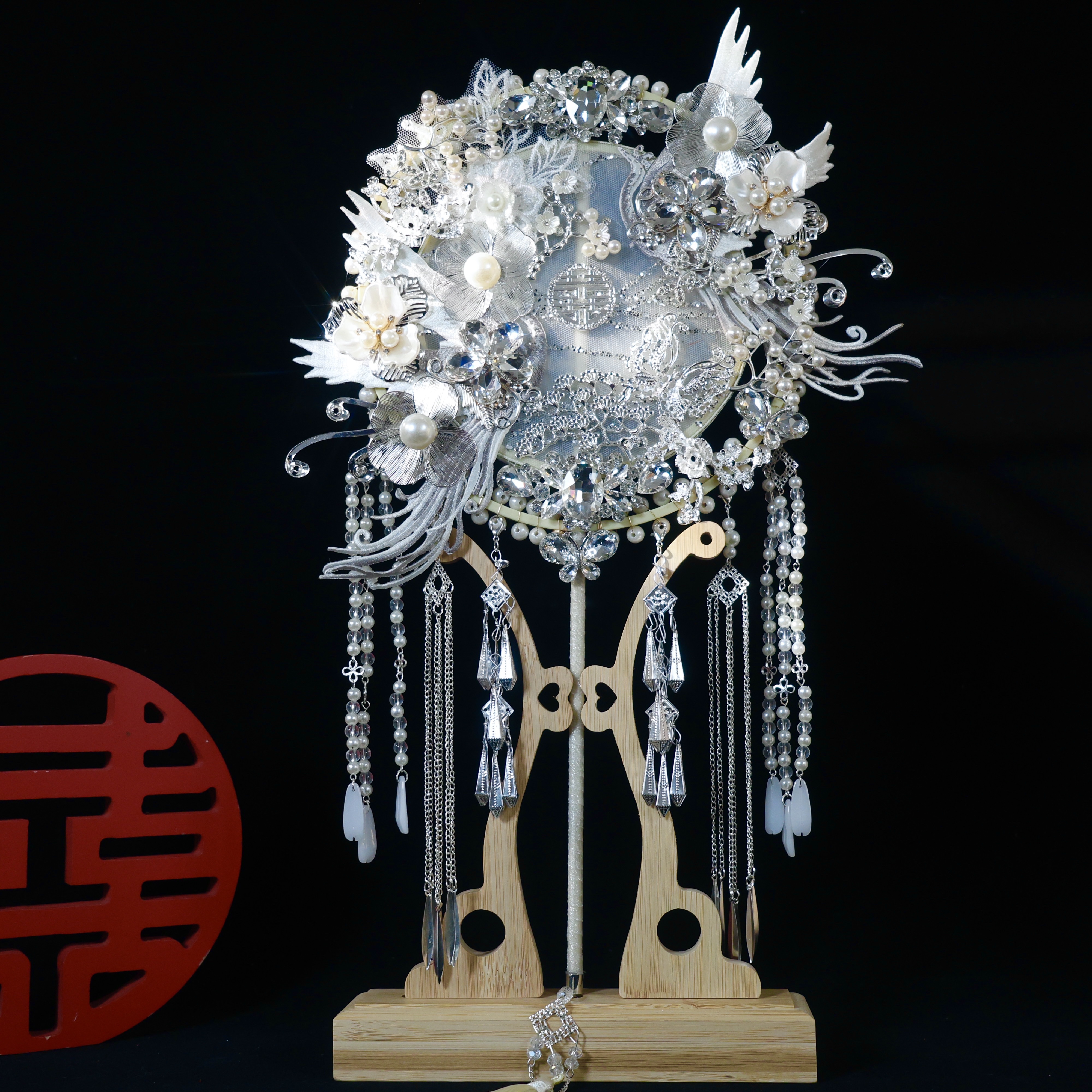 出嫁婚嫁diy新娘团扇高级出嫁婚嫁diy新娘手工中式双面秀禾喜扇