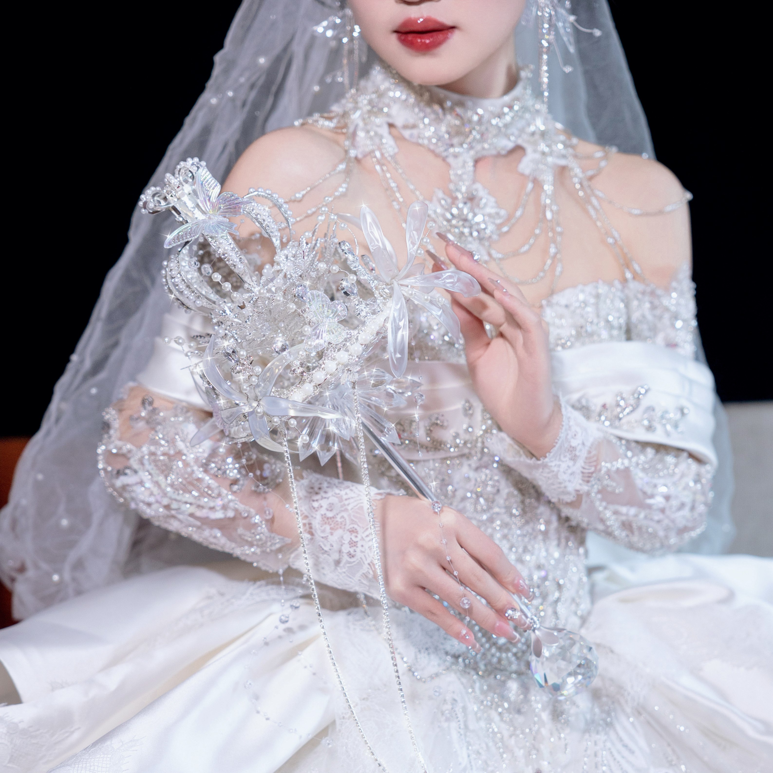 权杖手捧花婚礼重工新娘高级diy材料婚纱成品水晶新婚礼盒公主