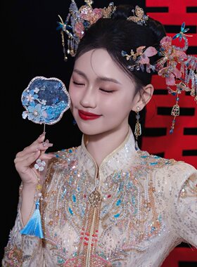团扇新娘结婚精致水扇新中式道具扇复古巴掌扇高级秀禾拍照迷你扇
