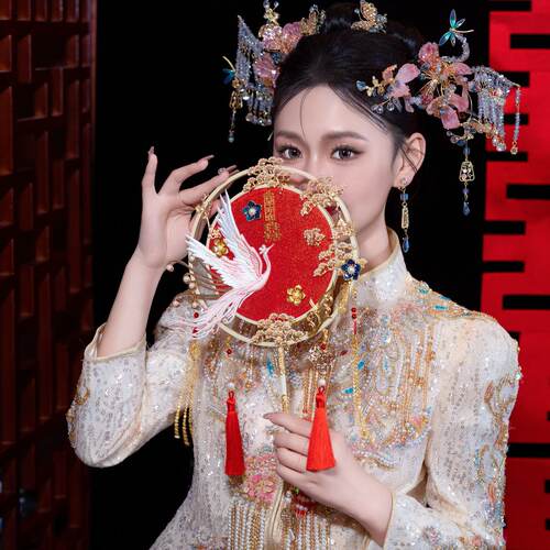 团扇新娘结婚diy材料扇子婚礼手工秀禾婚扇喜扇成品高级中式新婚