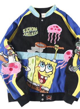 秋冬欧美男女潮牌夹克机车外套工装宽松纯棉长袖立领外穿棒球服