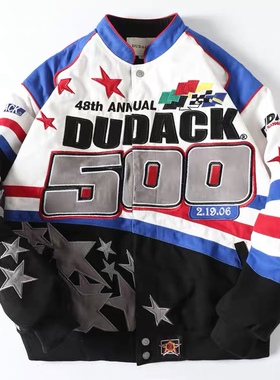 dudack2024春秋新款潮牌男女加厚夹棉棒球服机车服摩托服刺绣夹克