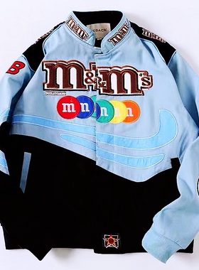 dudack秋冬新款M豆蓝色宽松长袖刺绣夹克外套潮牌男女棒球服