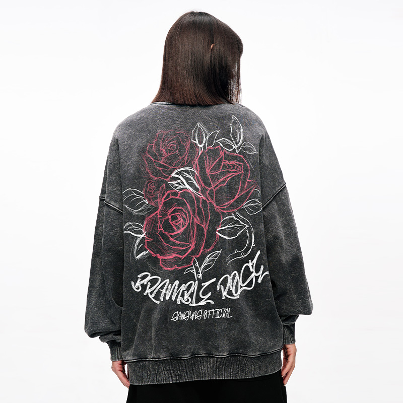 木村三社水洗玫瑰艺术印花卫衣