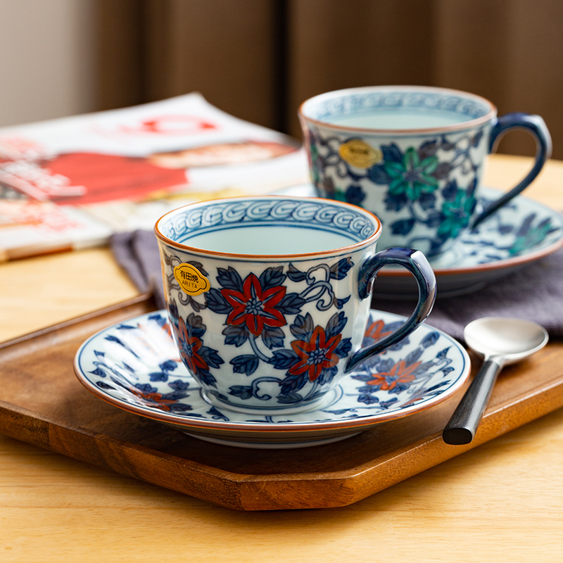有田烧咖啡杯碟套装釉下彩手绘