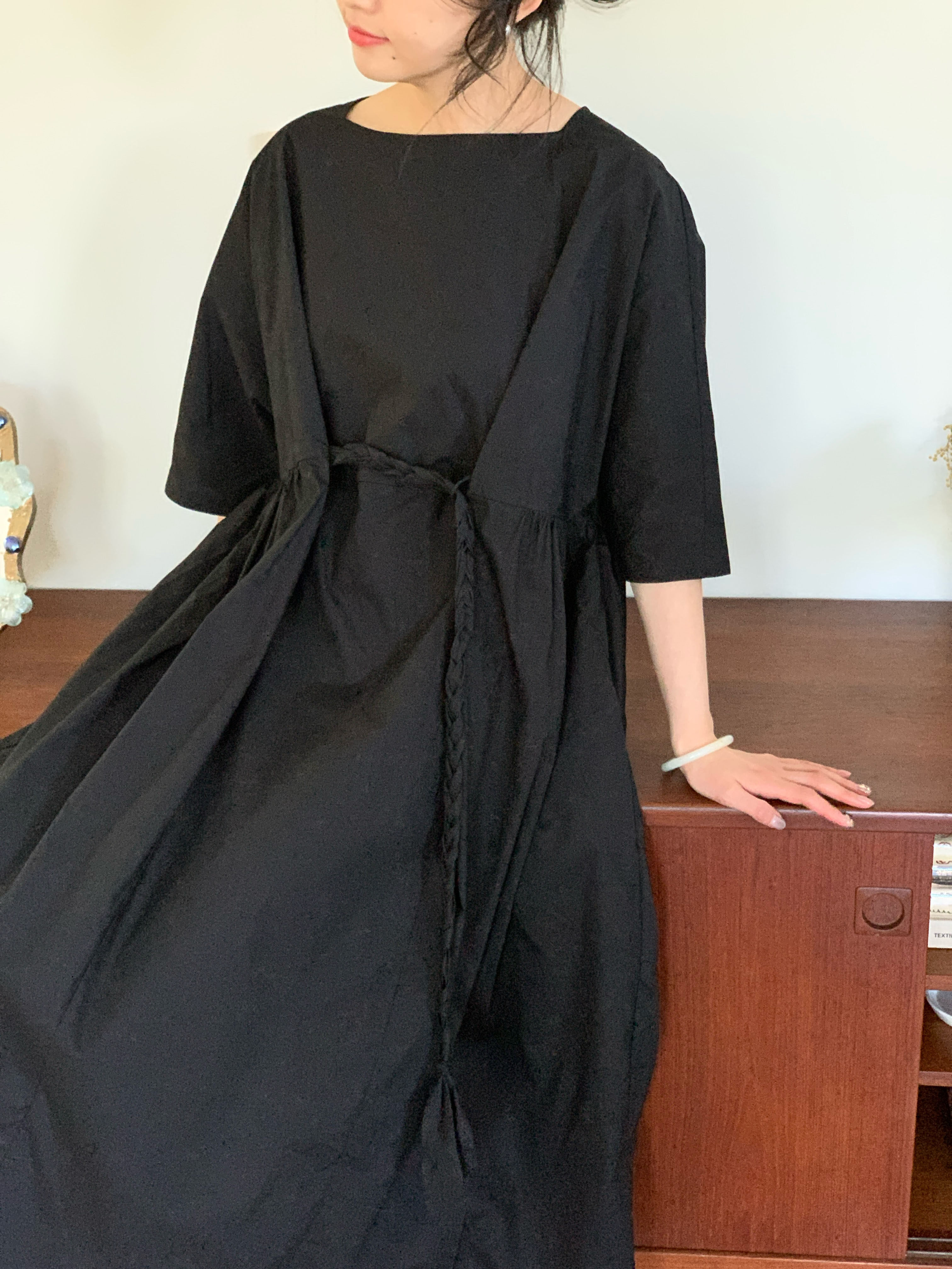 0201 春秋法式复古手工编织麻花辫宽松设计感文艺森系多穿连衣裙