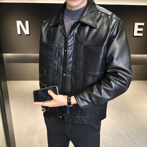 冬季黑色皮夹克羽绒服机车风廓形外套痞帅休闲百搭高级感皮衣