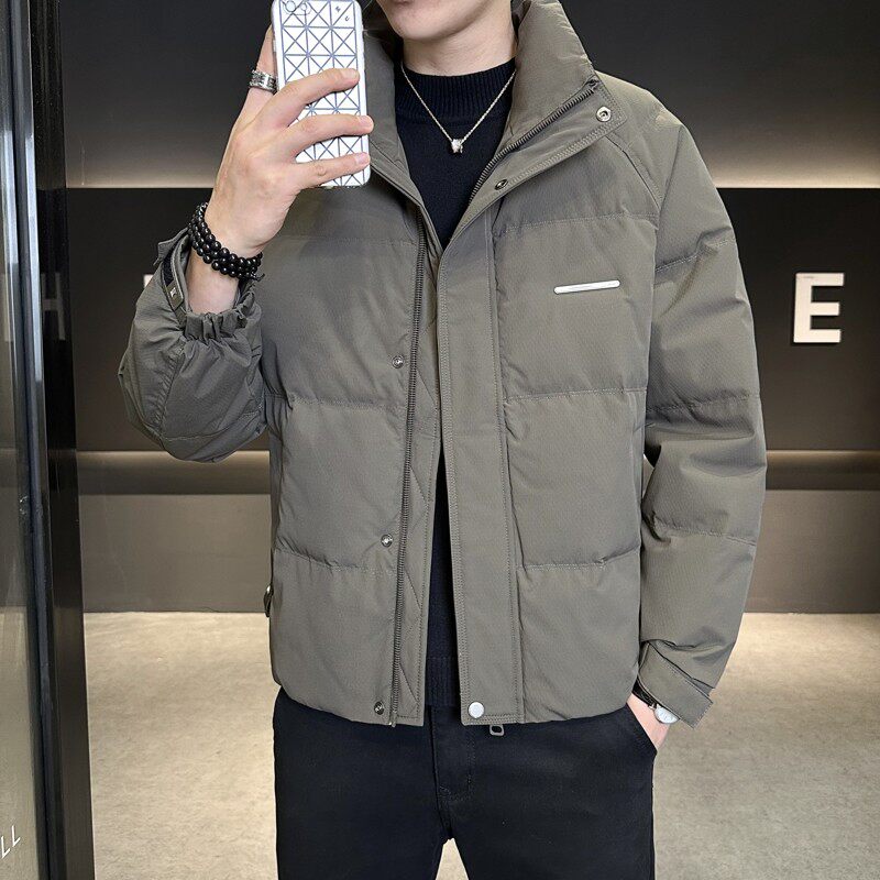 立领青年修身加厚保暖羽绒服冬季高级潮流男士白鸭绒外套休闲冬装