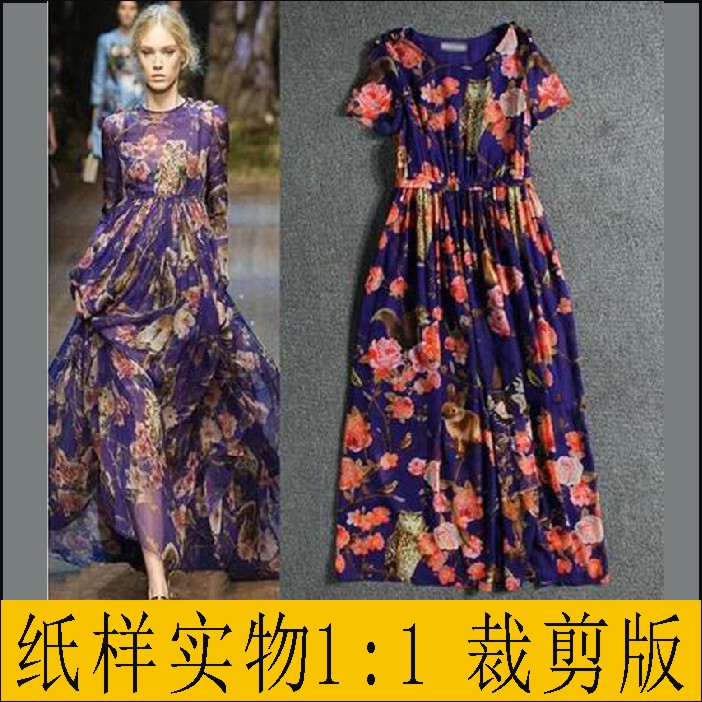 女雪纺真丝走秀大摆长款连衣裙纸样实物11裁剪版型衣服DIY排版图