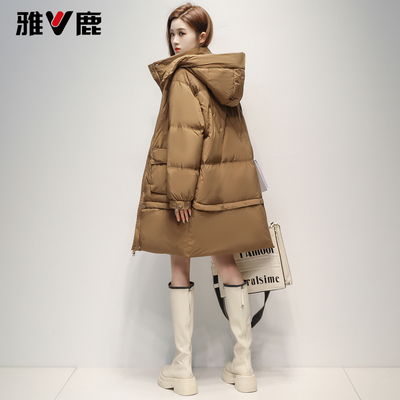 雅鹿羽绒服女宽松连帽鸭绒小个子