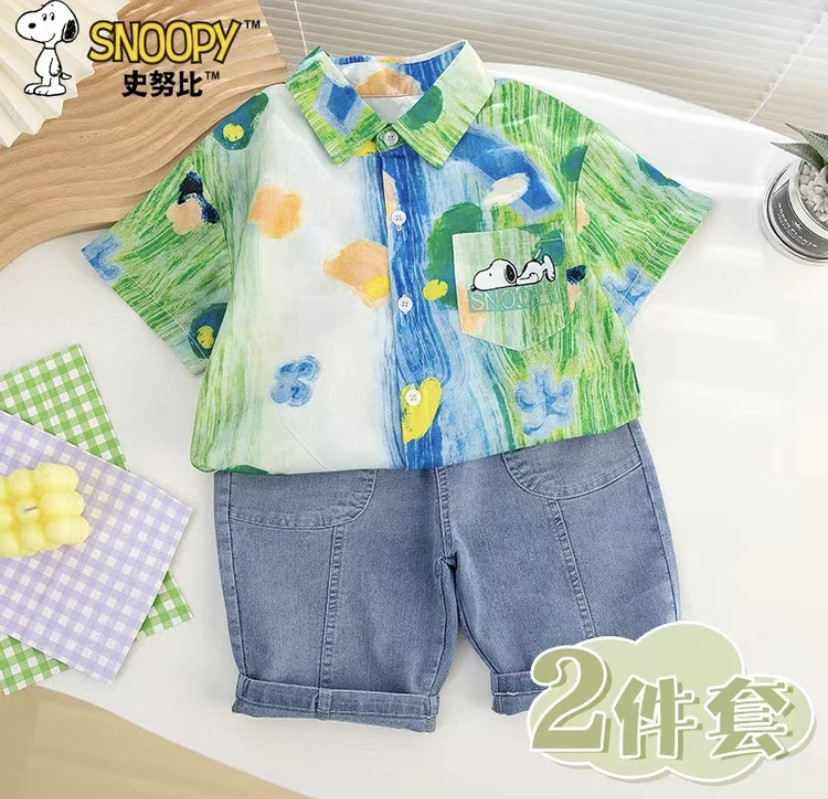 史努比两件套童装男女儿童衣服夏季休闲男童沙滩风衬衫短裤套装,童装/婴儿装/亲子装,套装,淘宝优惠券,粉丝福利购,淘宝优惠卷