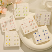 高级感耳环 爆款 6对彩色多巴胺蝴蝶爱心花朵耳钉女套装 2026年新款