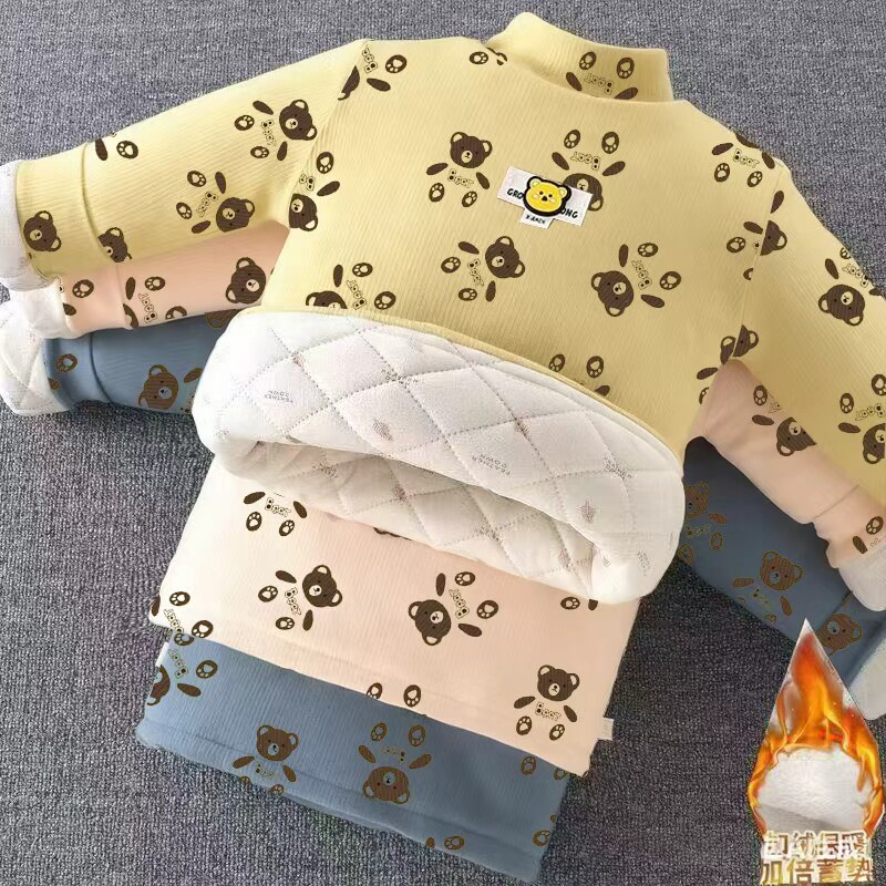 男童内胆棉衣男童儿童加绒三层加棉卫衣新款宝宝套头冬季保暖上衣