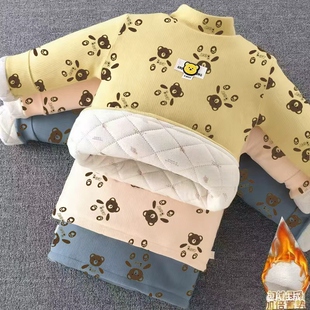 男童内胆棉衣男童儿童加绒三层加棉卫衣新款宝宝套头冬季保暖上衣