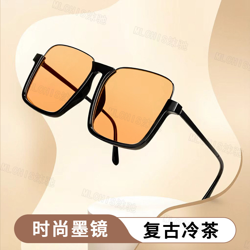 复古半框墨镜太阳眼镜女时尚方形茶色大框眼镜个性太阳镜网红眼镜