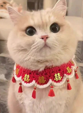 宠物陪嫁装饰猫咪结婚围脖狗狗口水巾结婚围兜装扮红色喜庆项圈