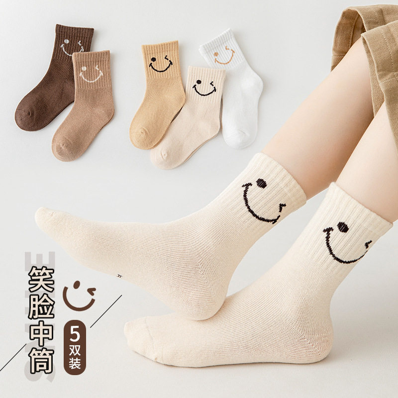 儿童袜5双秋冬新款a类中筒袜卡通可爱宝宝袜男童时尚潮流百搭 - 发光衣橱出品