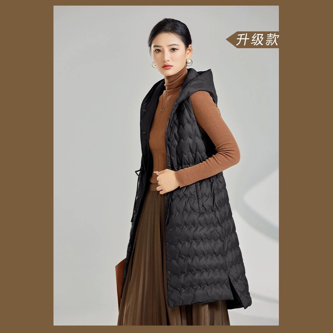 马甲连帽女2025秋冬中长款保暖马甲薄款收腰显瘦