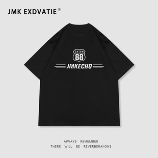 男装夏季美式潮牌立体厚板印花街头宽松男女短袖t恤纯棉圆领上衣