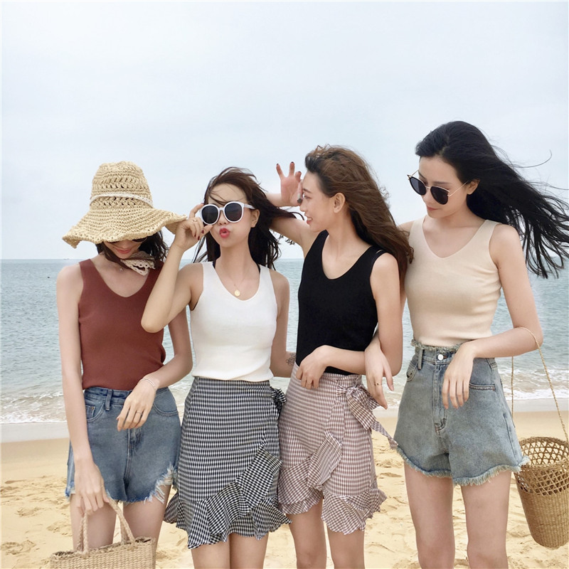 Ïļ¾VÁìµõ´ø±³ÐÄÅ®Äڴ°æÑ§Éú°Ù´îÐÞÉíÏÔÊݶ̿îÎÞÐäÕëÖ¯´òµ×ÉÀ