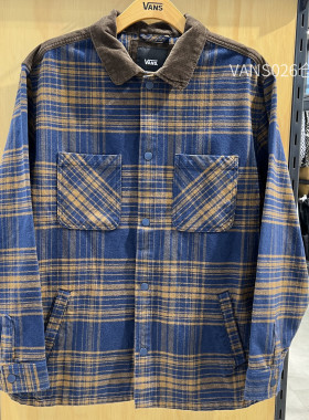 VANS范斯 男子24年新款休闲学院风条纹衬衫长袖外套 VN000HNQDAT