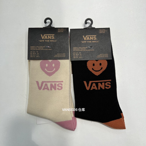 VANS范斯 女子休闲vans爱心笑脸图案高筒袜长袜 VN000KDN2N1 BLK