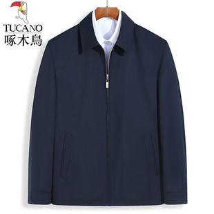啄木鸟中老年夹克男春装加肥加大薄款上衣商务行政干部爸爸装外套