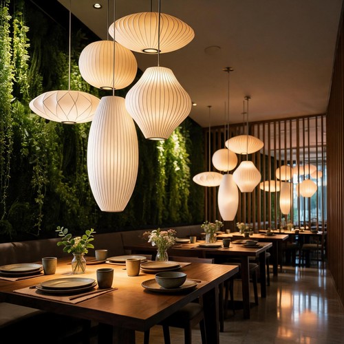 宋式美学灯笼蚕丝吊灯餐饮大堂