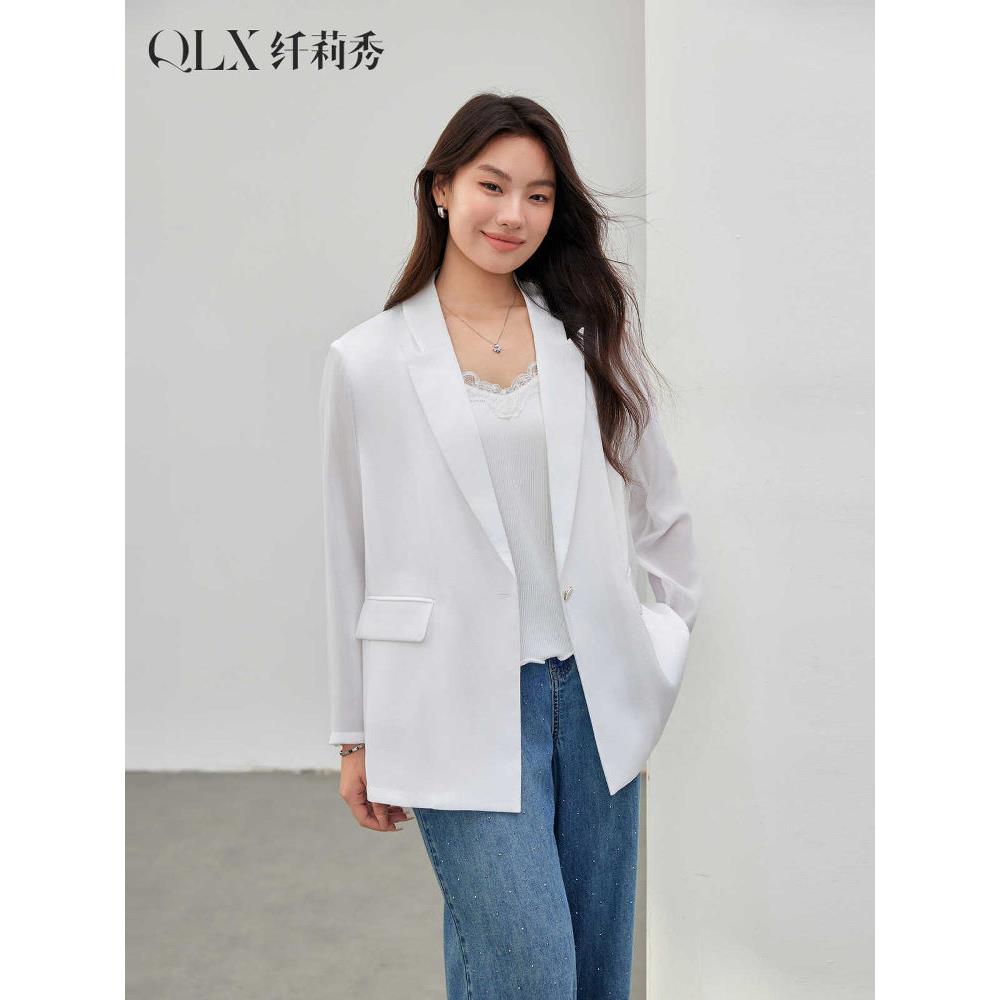 【知性通勤设计感拼接西装外套】纤莉秀大码女装胖mm2025夏装新款