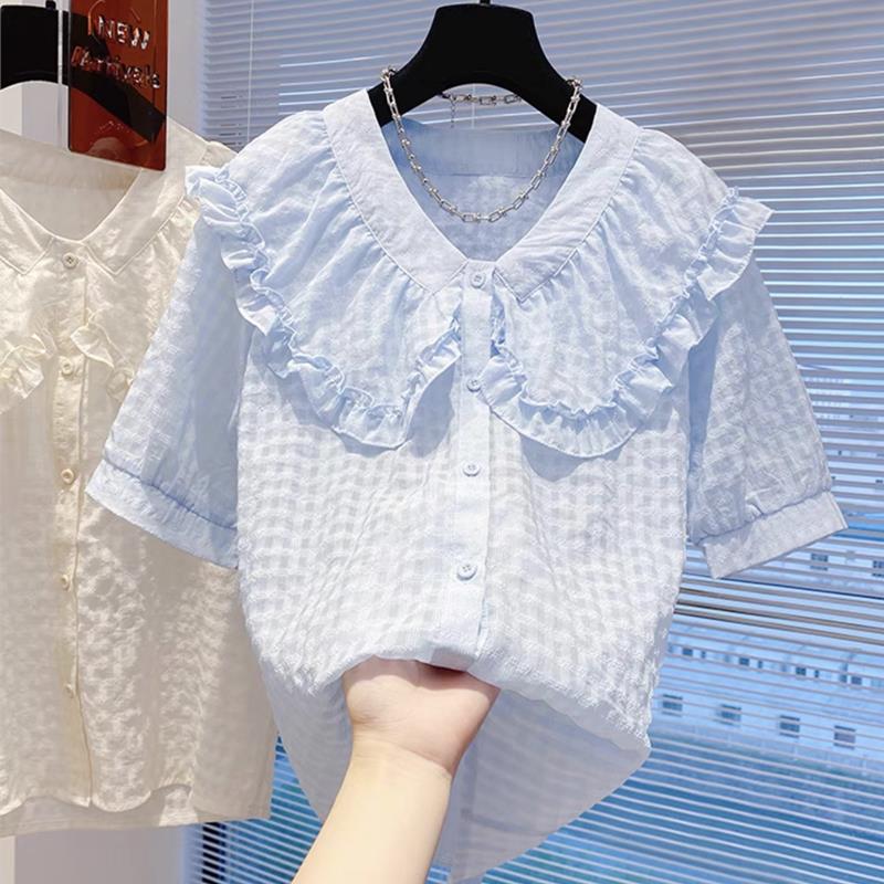 女童娃娃領襯衫中大童夏