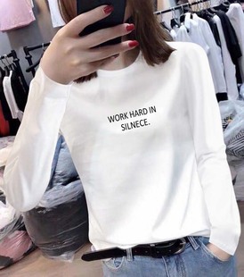 欧货ins纯棉白色打底衫2025新款圆领长袖t恤女潮百搭时尚秋衣外穿